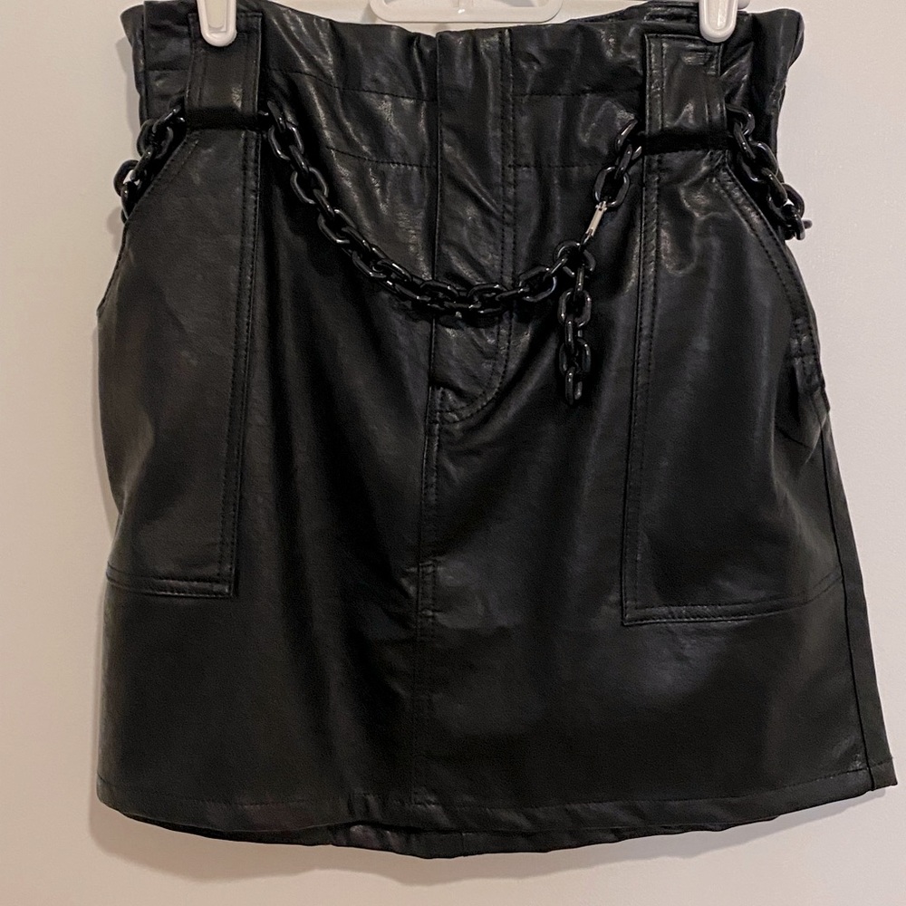 Paper bag leather mini skirt